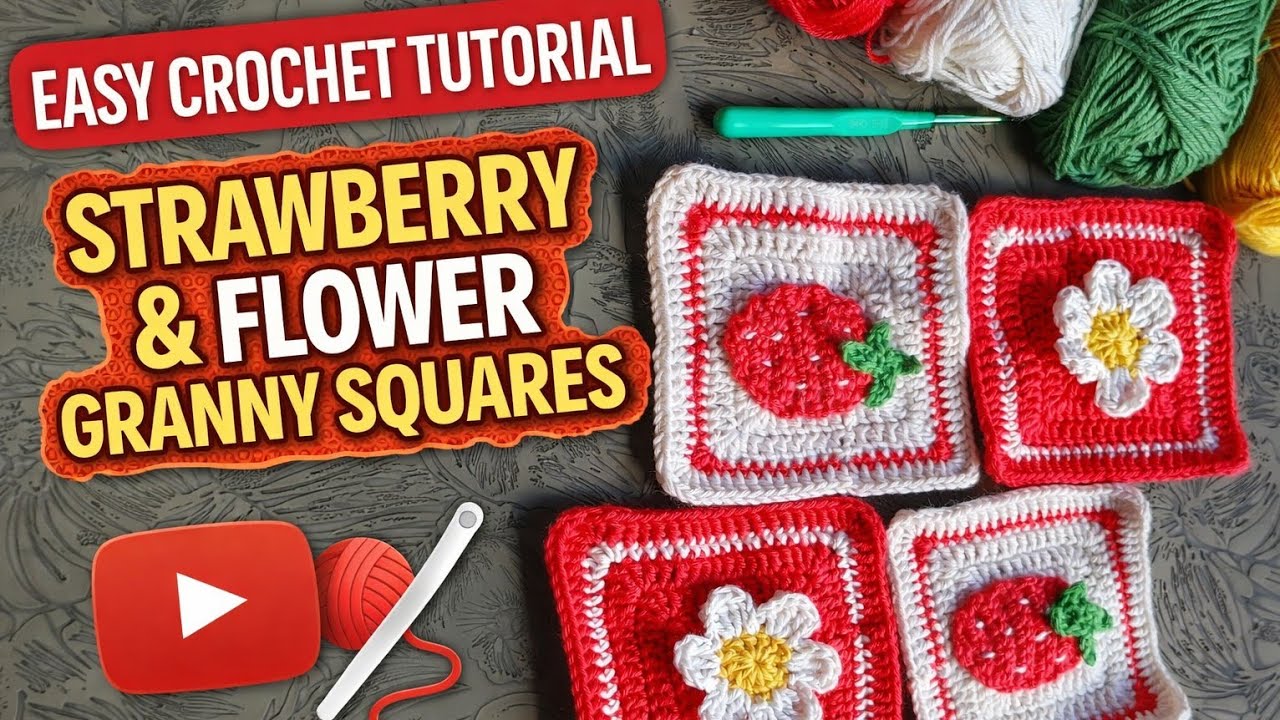 Crochet Strawberry Granny Square 🍓 | Easy Beginner-Friendly Pattern | Step by Step Guide #pakhikar