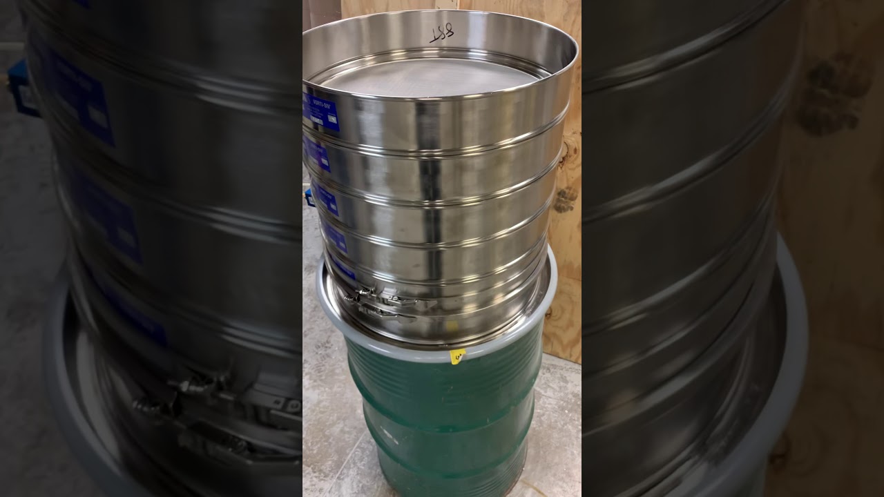 Cannabis Hemp 20&rdquo; Dia. Stackable Sieve Separator with Pneumatic Motor Connected to a 55 Gal. Drum