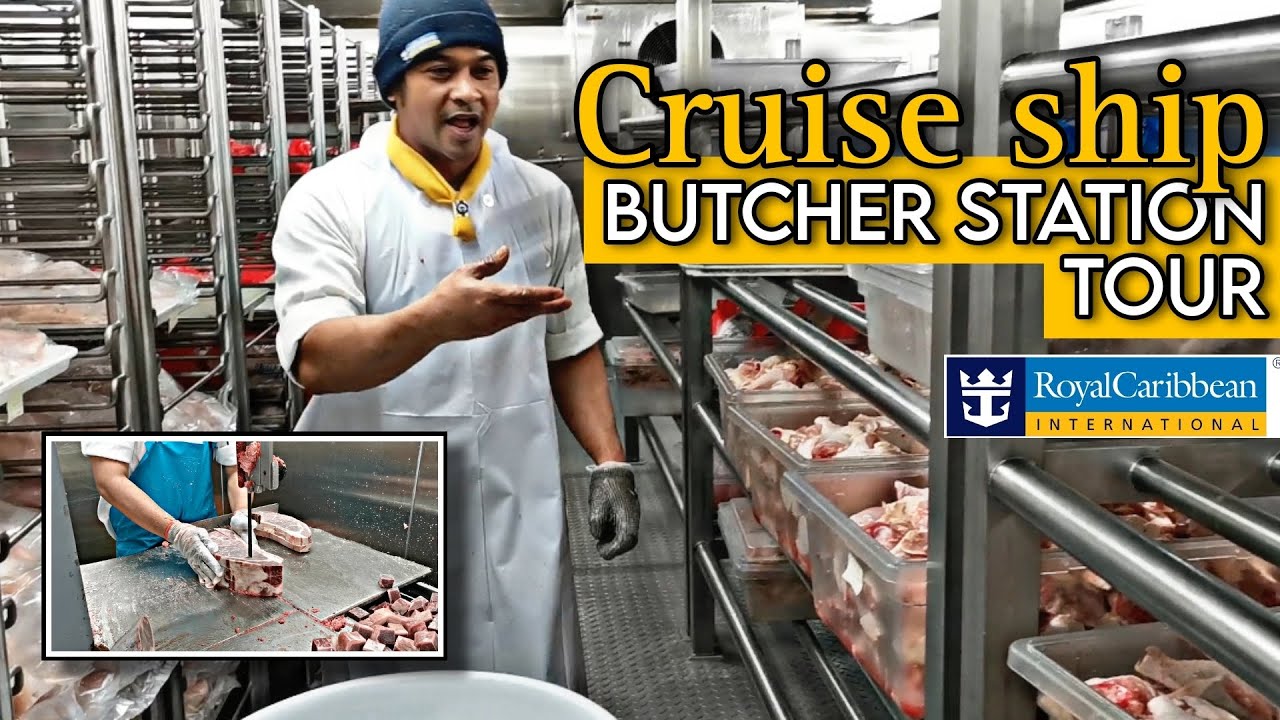 BUTCHER STATION TOUR | Working in a cruise ship | Butcher meat cutting machine