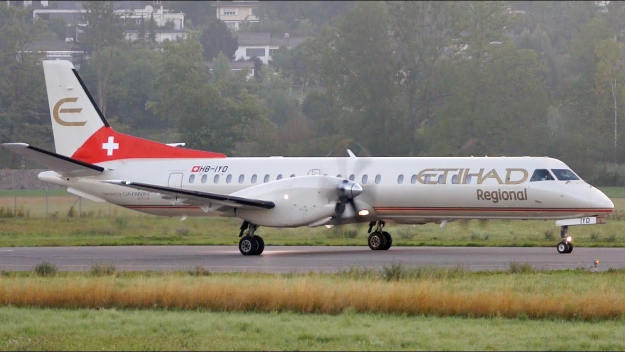 Saab 2000 ETIHAD Early Morning Take-Off at Bern Airport