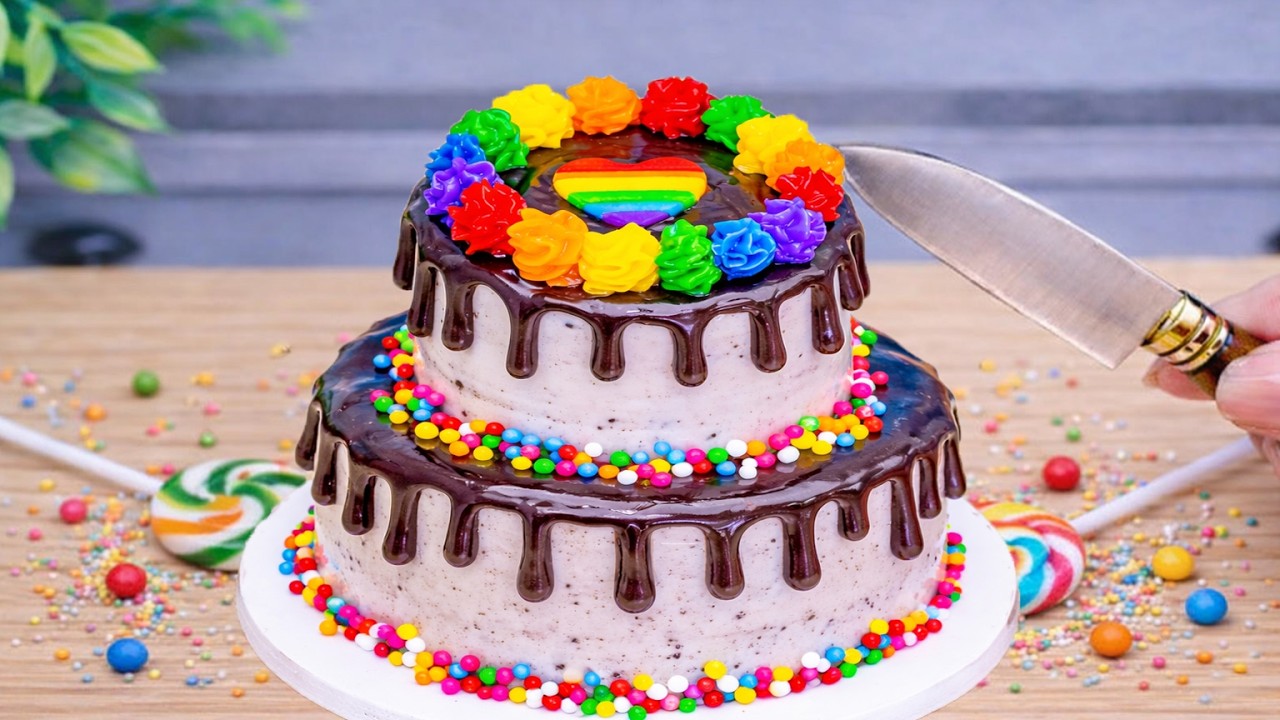 Rainbow Cake 🌈 Amazing Chocolate Drip Candy Cake Decorating ASMR | Mini Bliss