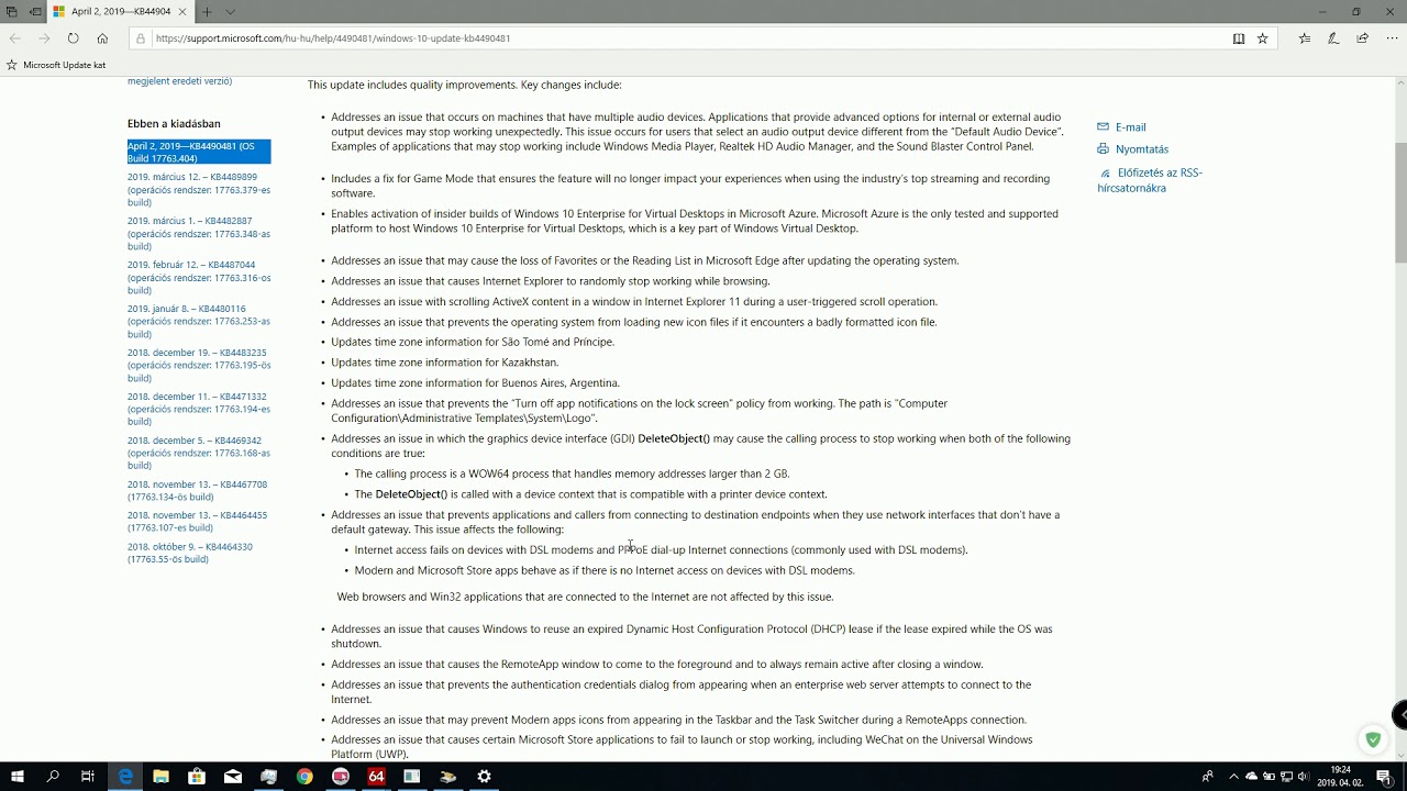 Windows 10, version 1809 OS Build 17763.404 - KB4490481