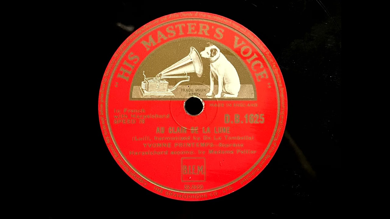 1932 YVONNE PRINTEMPS - Au Clair De La Lune HMV 12" DB1625