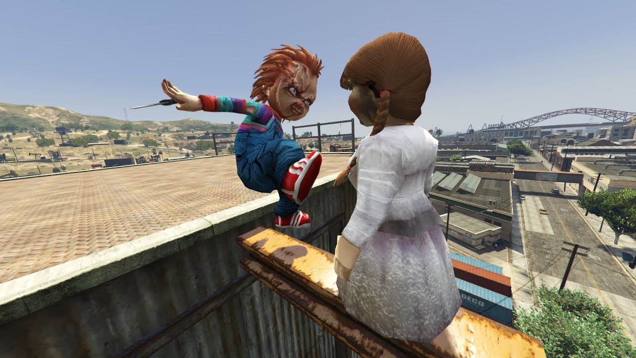GTA 5 - Ragdolls And Crazy Falls N89. (Chucky VS Annabelle)