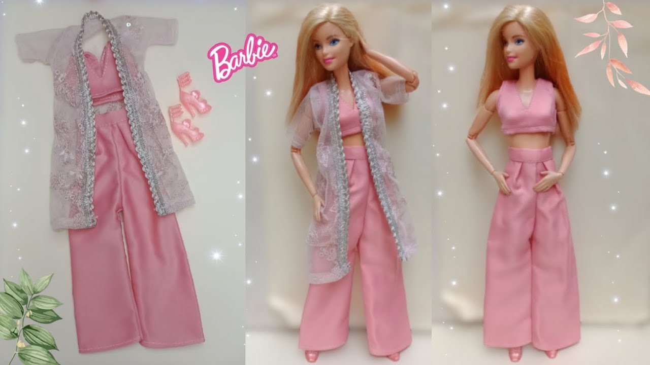 DIY wide leg pant & long gown for Barbie doll |doll dress making||A-Doll designer❤️