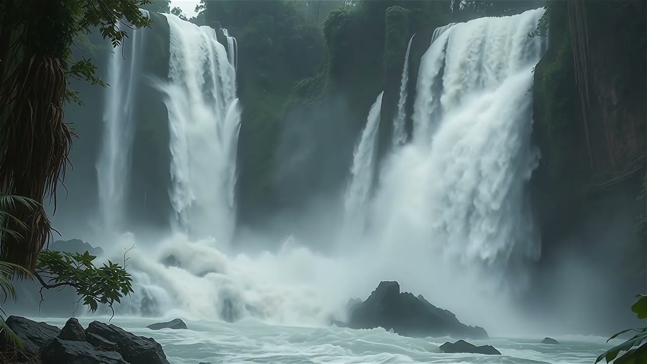 Calm Waterfall in Forest | Waterfall with Sound | Ambiance for Restful Sleep Relaxing Nature Sounds