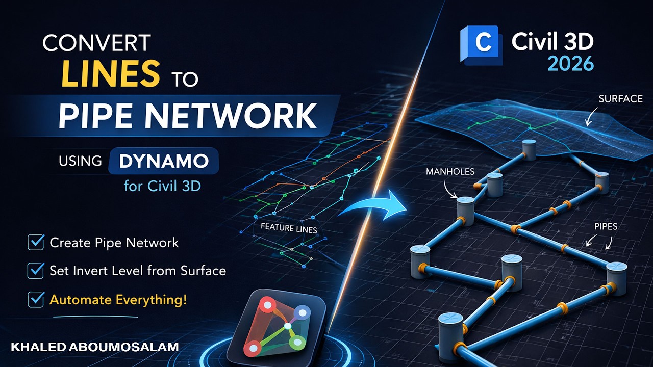 تحويل ال Ploylines إلى Pipe Network في Civil 3D 2026 خلال دقائق باستخدام Dynamo وربطها بالسطح مباشرة