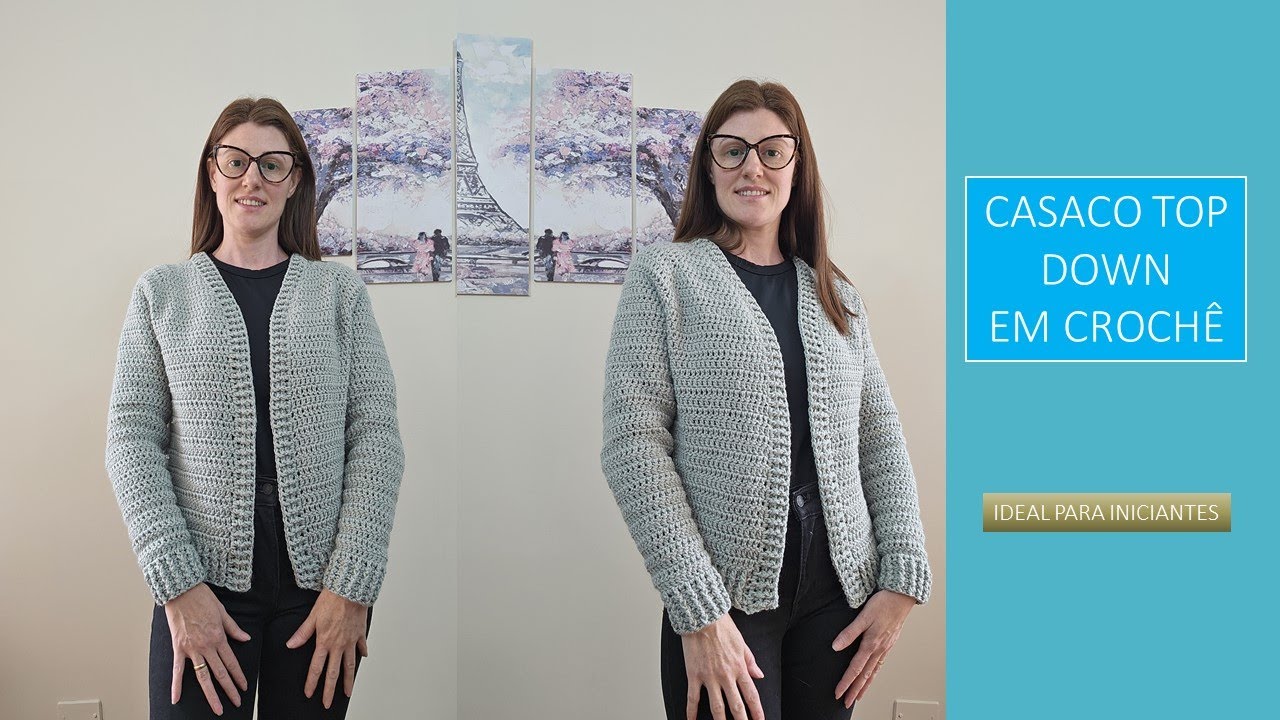 Casaco top down ideal para iniciantes | Adriana Crochê #casacodecroche #casacodecrochefácil #crochê