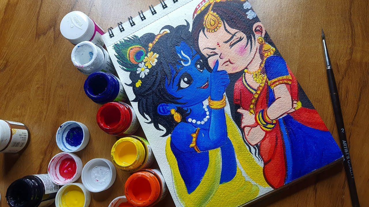 Radha Krishna Drawing Step By Step | Part 1 | Krishna Acrylic painting tutorial 