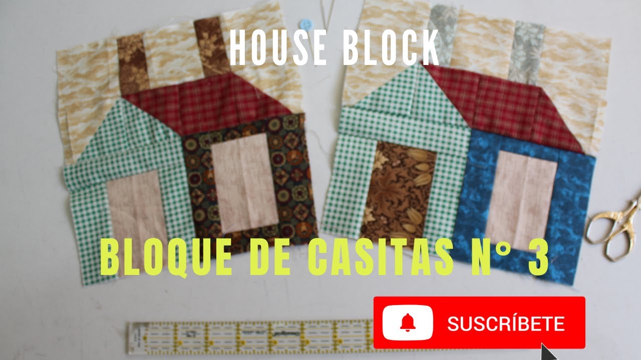 Bloque de casitas N° 3 con la técnica de patchwork. House quilt