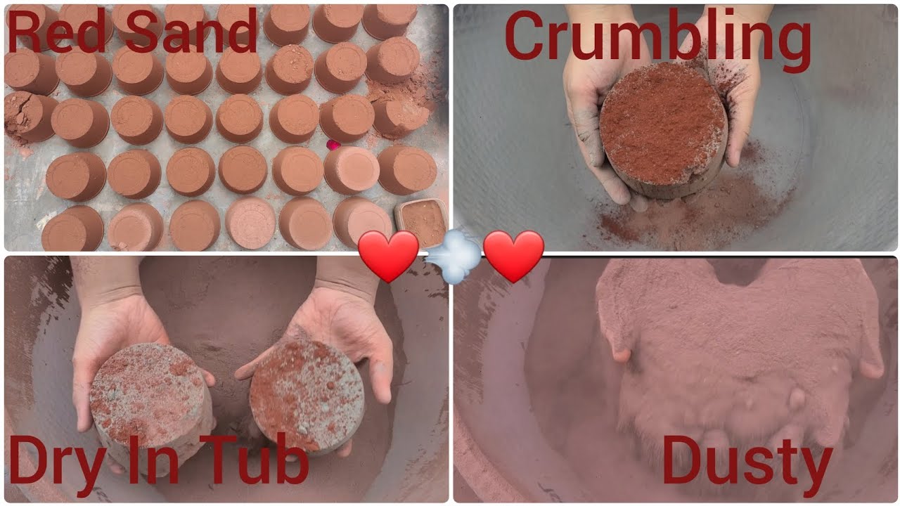 ASMR # 199 Dusty Red Sand Blocks Dry Crumbling In Tub ..!!❤️💨❤️ Super Dusty ..!