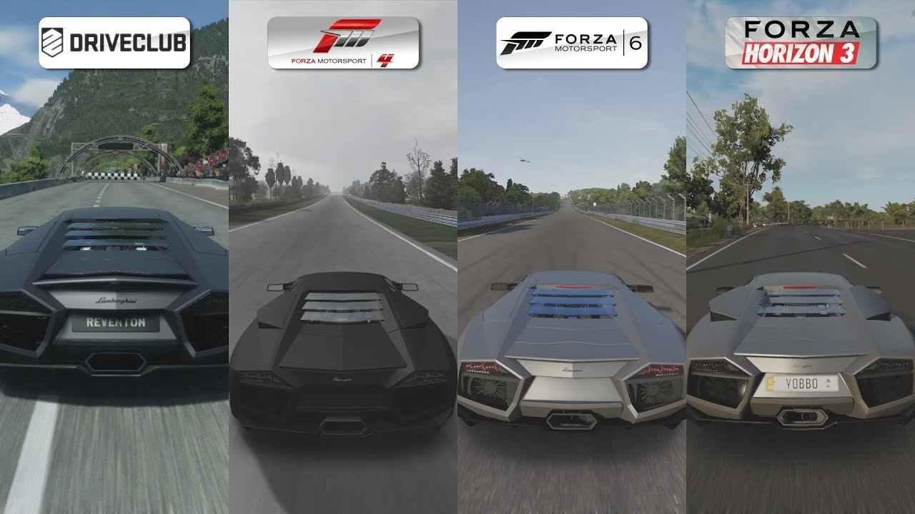 DriveClub vs Forza 4 vs Forza 6 vs Forza Horizon 3 - Lamborghini Reventon Sound Comparison