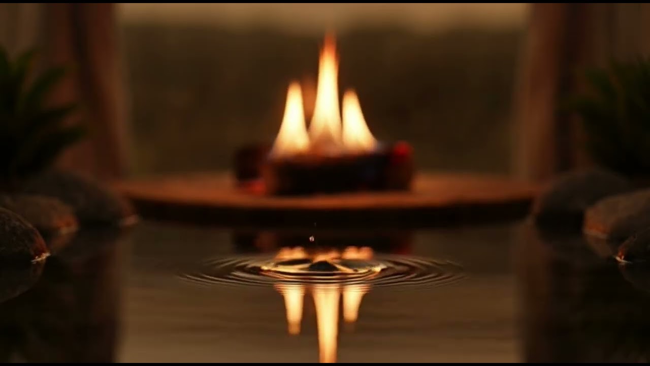 The fire remains steady and calm