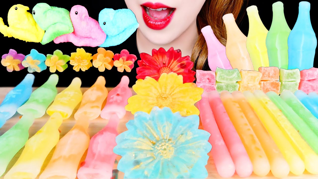 ASMR NEW YORK RAINBOW FOOD *FROZEN WAX CANDY, PEEPS MARSHMALLOW, KOHAKUTO EATING SOUNDS MUKBANG 먹방