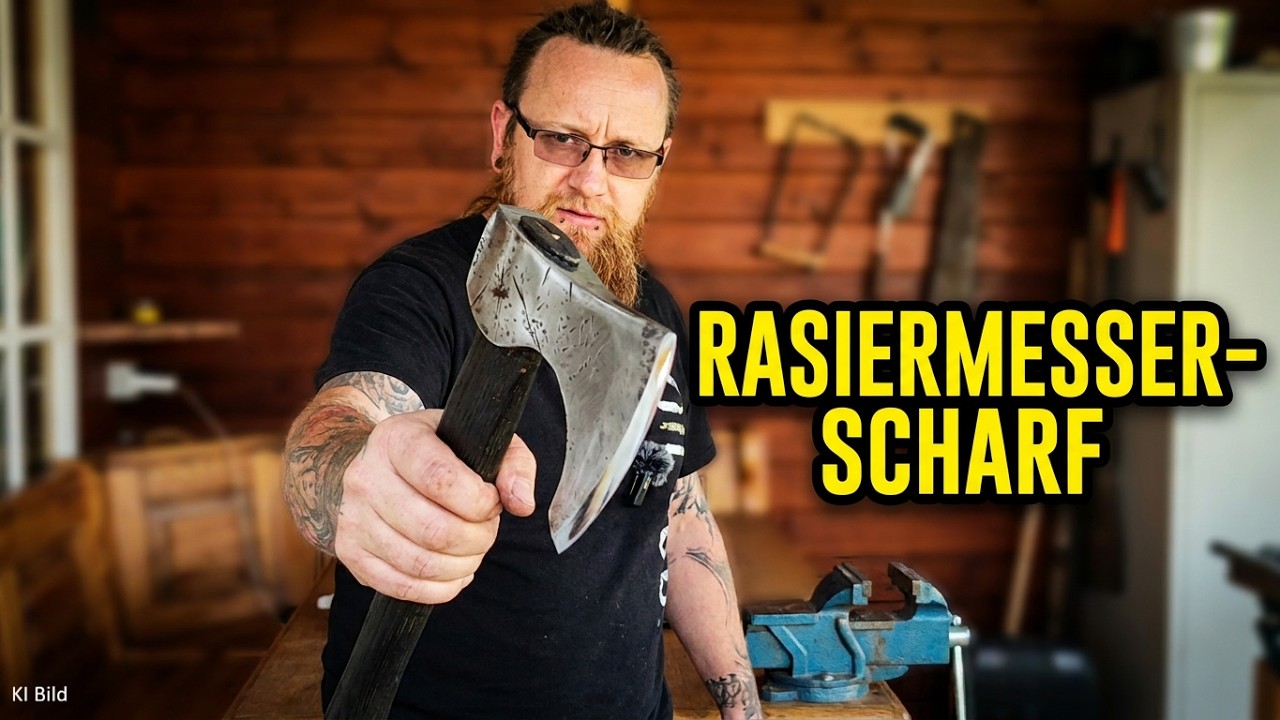 Axt sch&auml;rfen f&uuml;r Anf&auml;nger. Mega einfach und schnell erkl&auml;rt. Mit wenig Werkzeug.