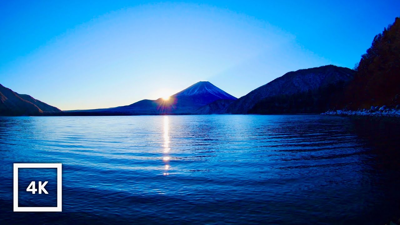 4K Mount Fuji Sunrise & Gentle Lake Waves | 6Hrs Relaxing Water Sounds for Calm and Sleep