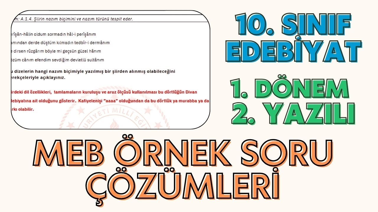 10. Sınıf Edebiyat 1. Dönem 2. Yazılı Soru Örnekleri Çözümü 2024 - 2025 | PDF Cevap Anahtarı
