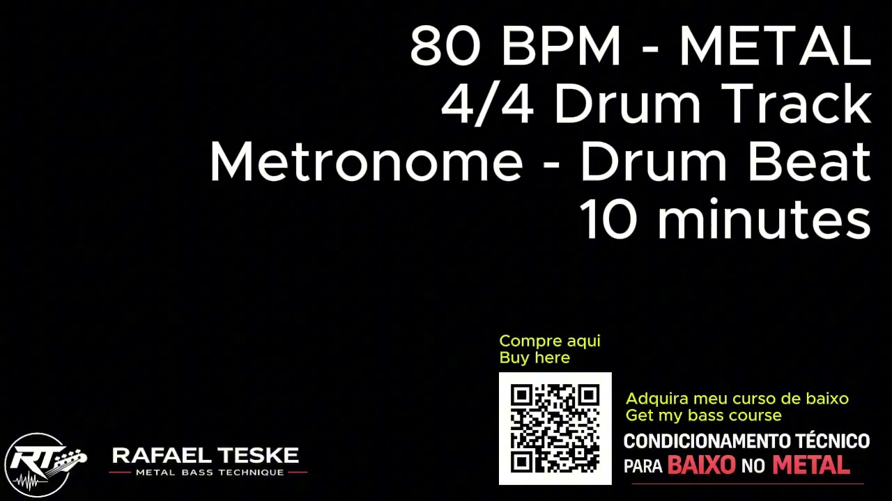 80 BPM - METAL 4/4 Drum Track - Metronome - Drum Beat - 10 minutes
