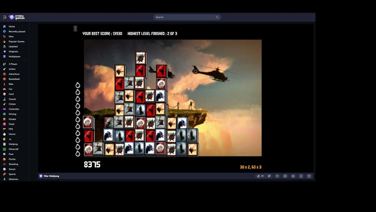 War Mahjong Longplay (HTML5 Game) 