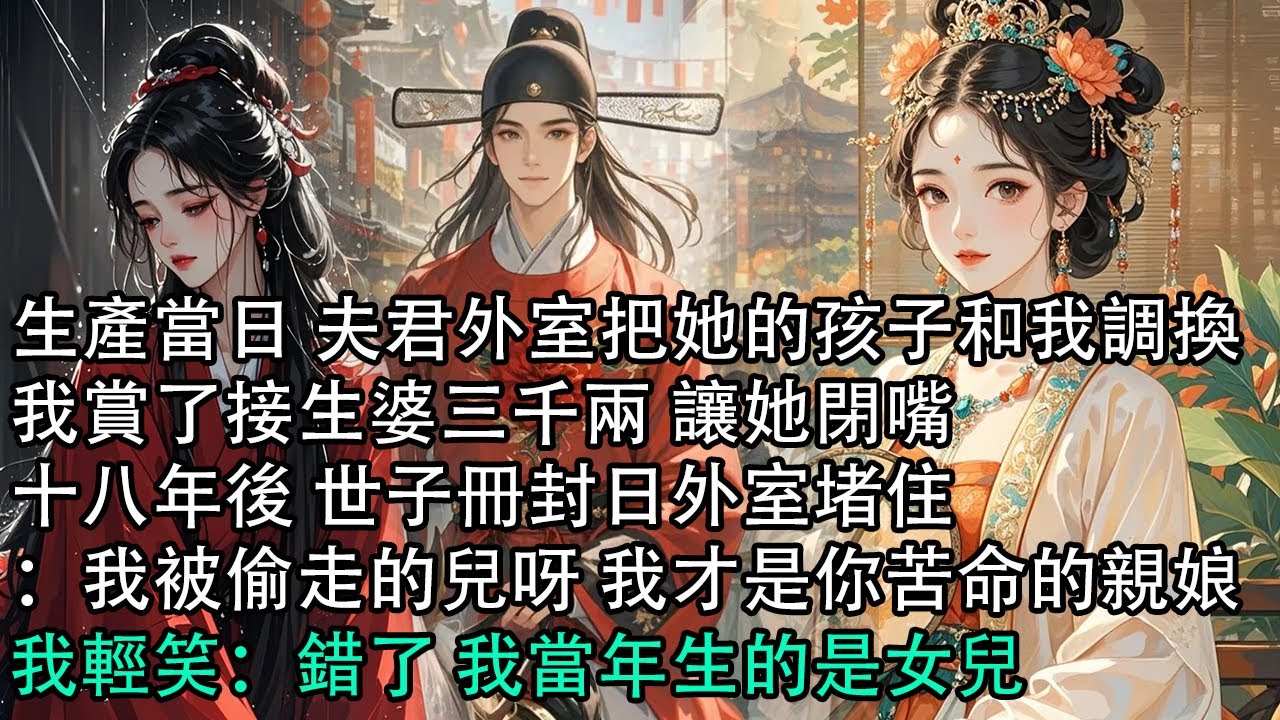 【一口氣看完】生產當日 夫君外室把她的孩子和我調換，我賞了接生婆三千兩 讓她閉嘴，十八年後 世子冊封日外室堵住：我被偷走的兒呀 我才是你苦命的親娘，我輕笑：錯了 我當年生的是女兒