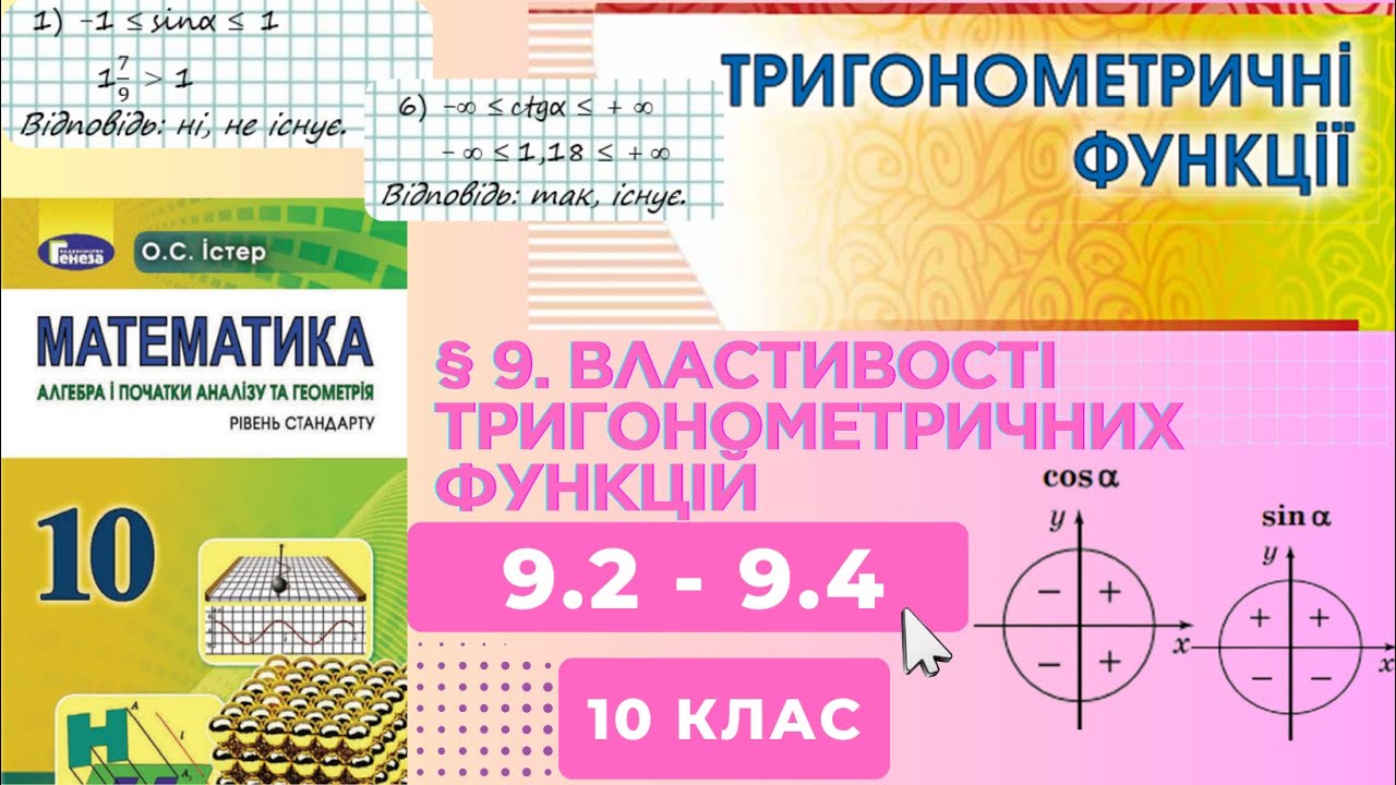 ГДЗ. Розв'язок завдань 9.2 - 9.4 з алгебри. Підручник Істер. Математика 10 клас