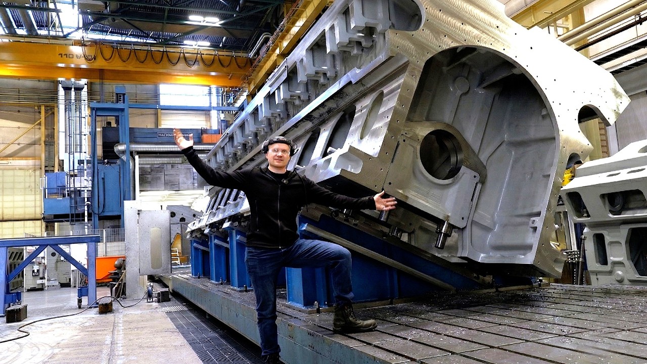Обработка блока судового двигателя весом 100 тонн (10 тонн стружки)
