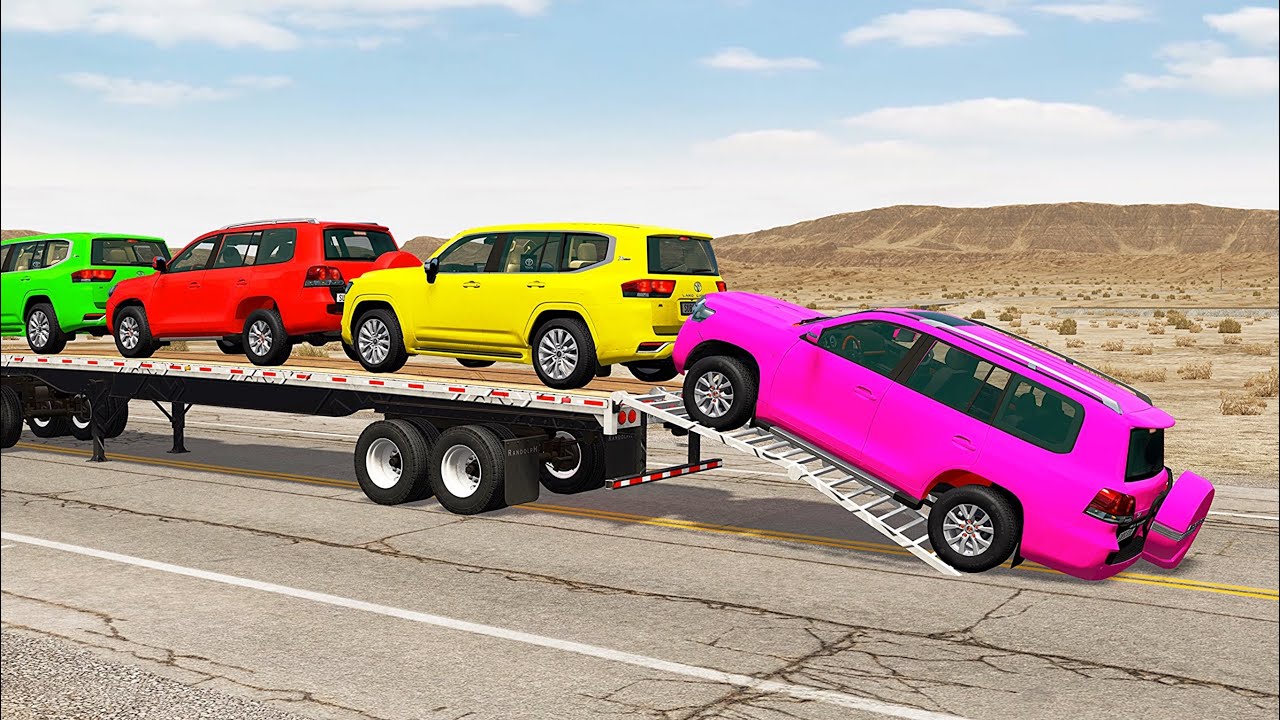 Flatbed Truck Mcqueen  | Transportation with Truck - Pothole vs Car #547 - BeamNG.Drive