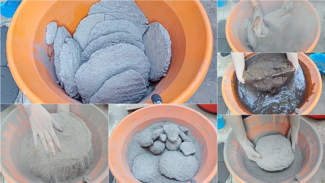 Asmr: Dusty Storms 🤢 Slabs Gritty Black Sand Cement Full Crunchy &Full Dry Crumbling/Water Mixing