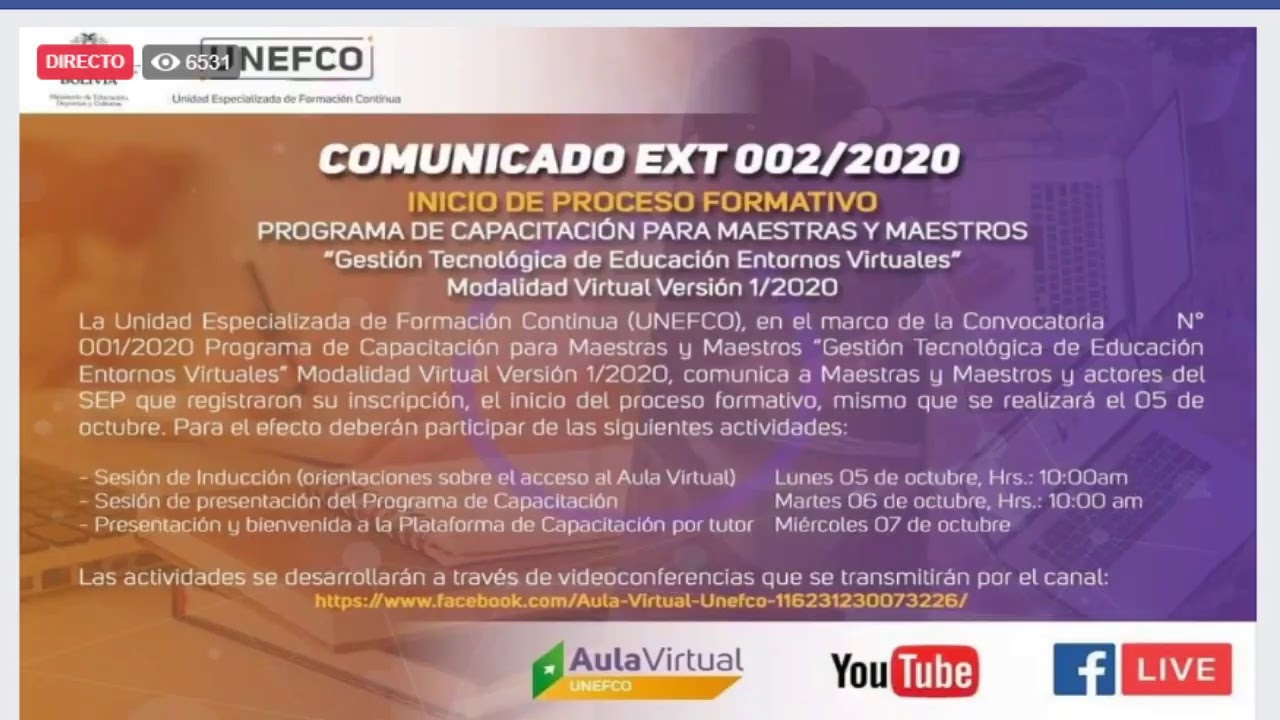 Emisi&oacute;n en directo de Aula Virtual UNEFCO