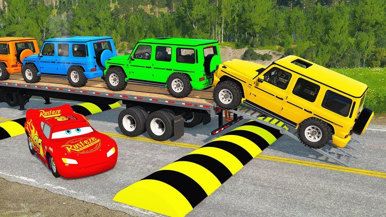 Flatbed Truck Mcqueen  |  Transportation with Truck - Porthole vs Car #4 -  BeamNG.Drive