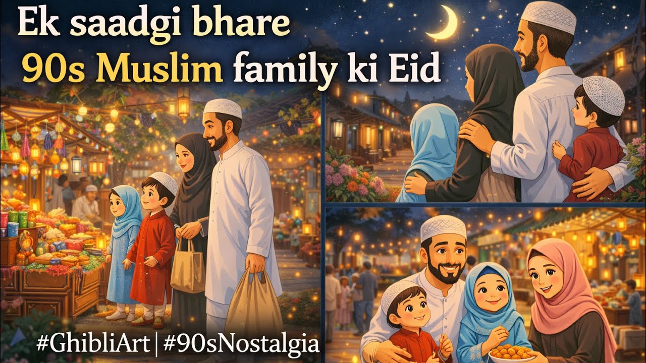 Ek saadgi bhare 90s Muslim family ki Eid 🌙 | Ghibli Art | 90s Nostalgia #eidmubarak #muslimfamily 
