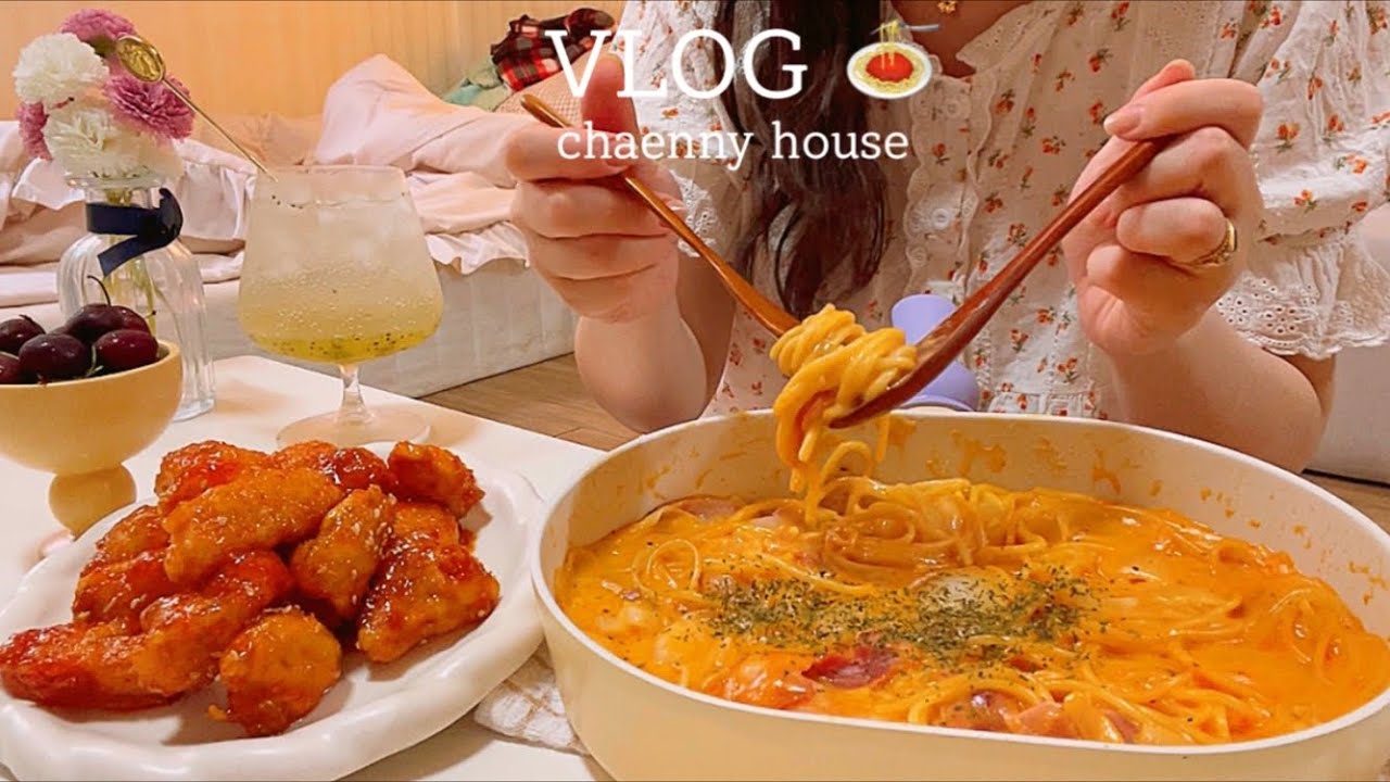 ENG) VLOG for those living alone 🔥 Cream pasta with buldak sauce, tteokbokki, Korean food, mukbang