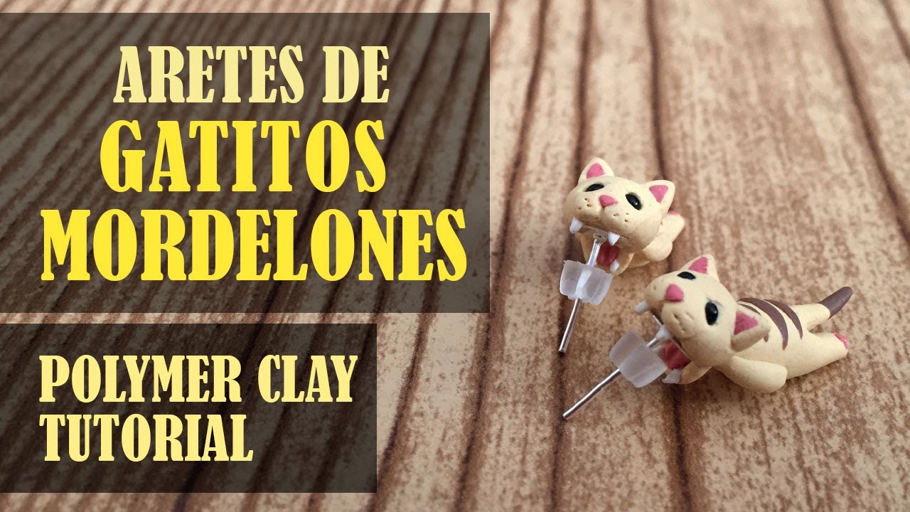 Tutorial de aretes de gatitos mordelones en arcilla polimérica/Polymer clay kitten earrings tutorial
