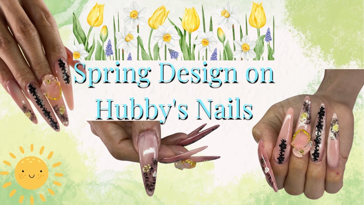 Spring Design on Hubby's Nails