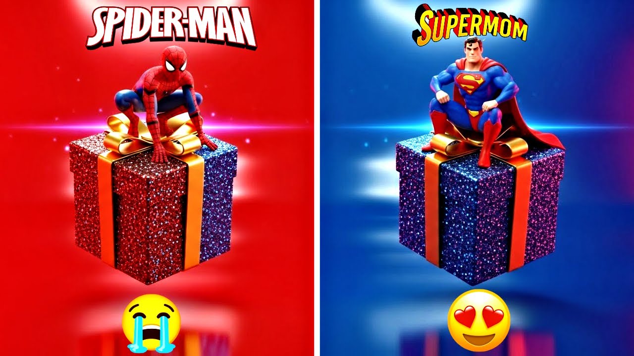 Choose your gift 😍🎁😱 2 gift box challenge Spiderman & superman 