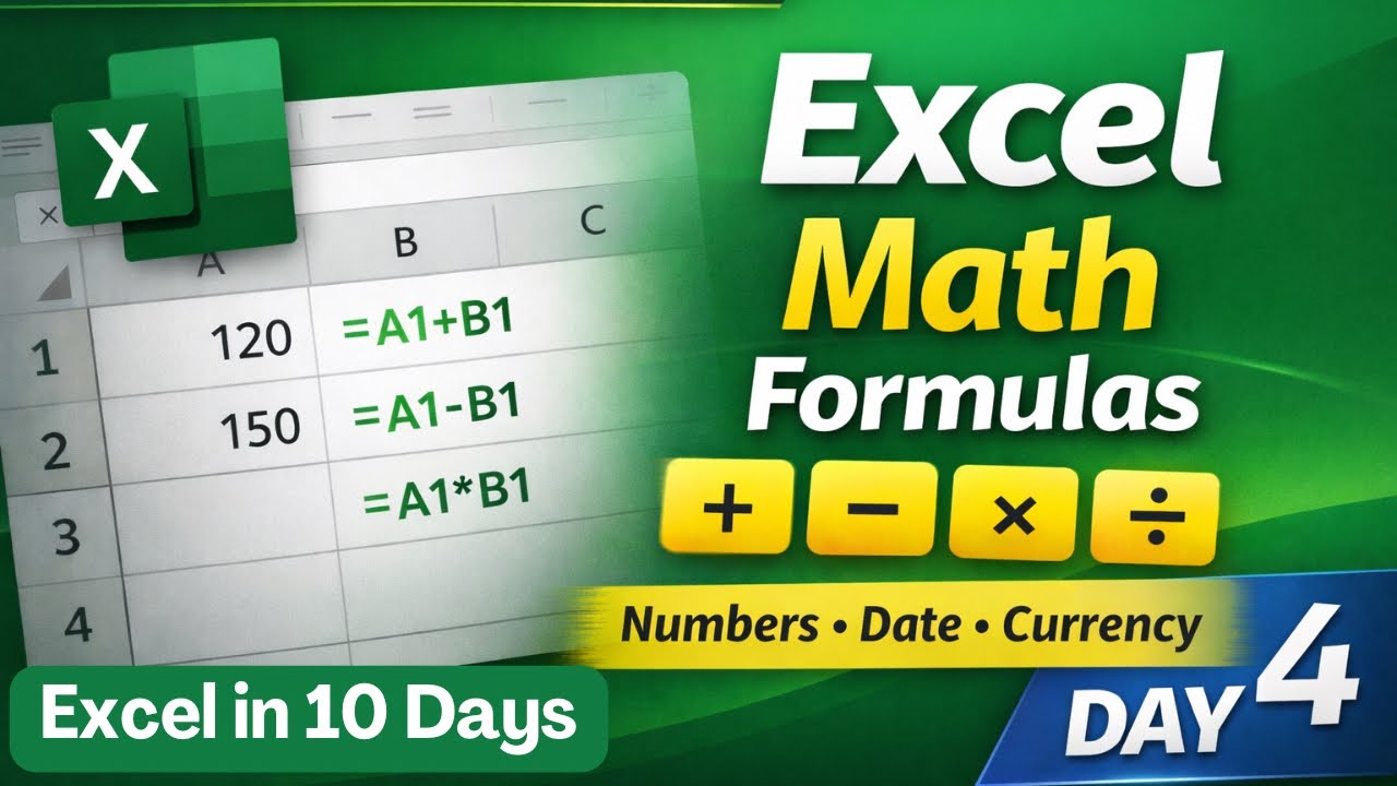 Basic Math Formulas in Excel | Excel Formulas for Beginners | Day 4