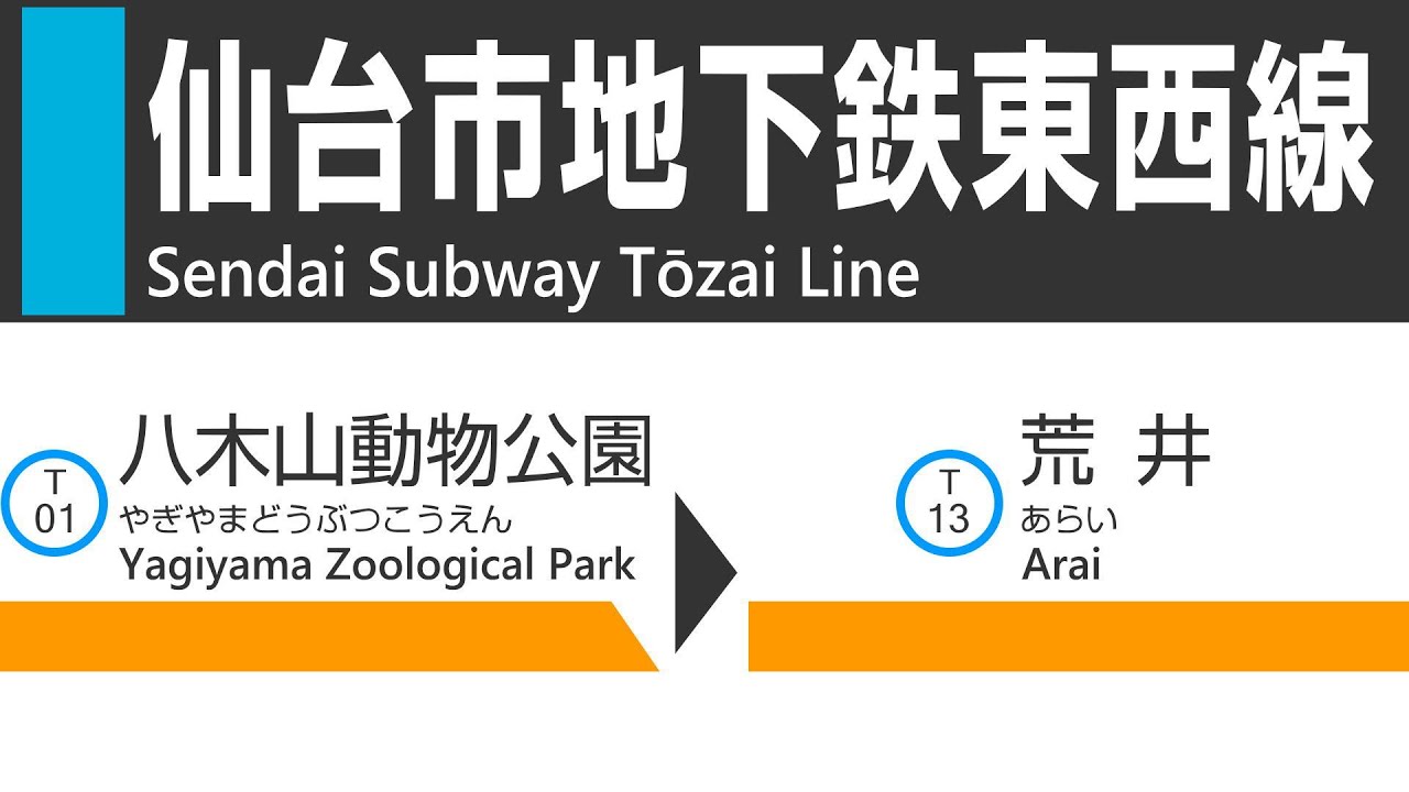 【仙台地下鉄】東西線（八木山動物公園→荒井）全区間車窓・走行音・車内放送 Sendai Subway Tozai Line train view
