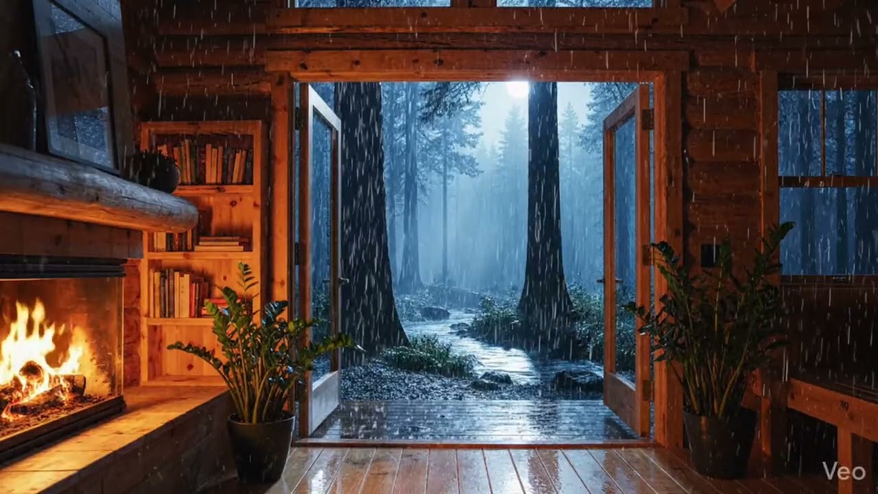 Rainy Night in a Cozy Wooden Villa 🌙🌧️ Forest Ambience  #shorts #viralshorts #rain