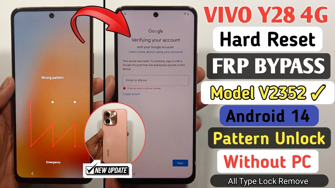 Vivo Y28 (V2352) 4G Forgot Your Pattern | VIVO Y28 (V2352) Frp Bypass Android 14 Without PC