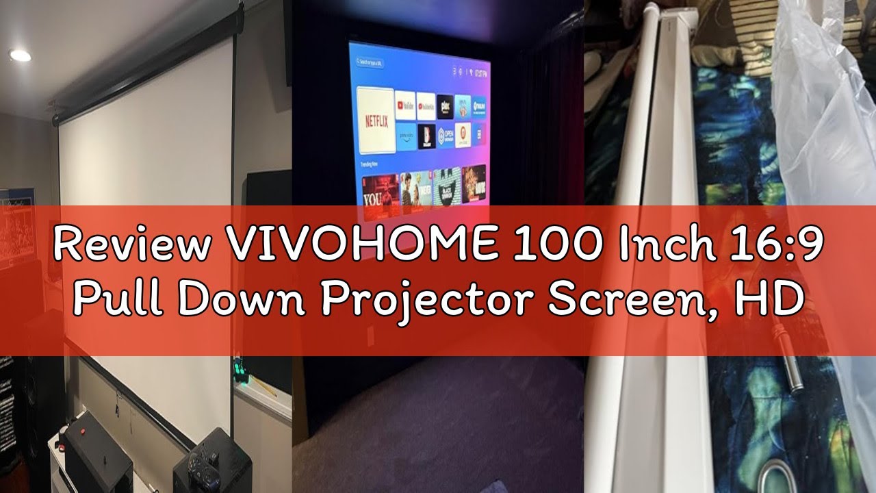 Review VIVOHOME 100 Inch 16:9 Pull Down Projector Screen, HD 4K Retractable Movie Screen for Indoor
