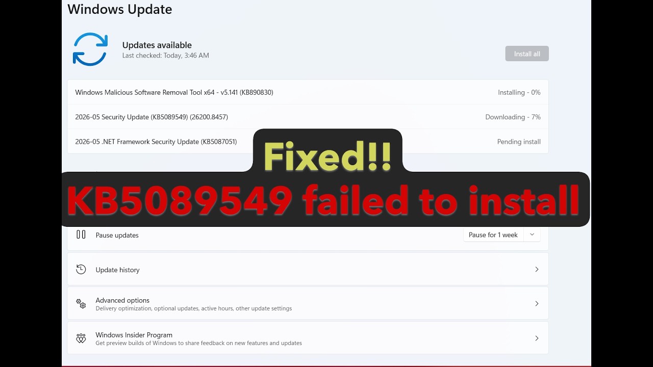 How to fix update KB5089549 failed to install in Windows 11 25H2 or 24H2