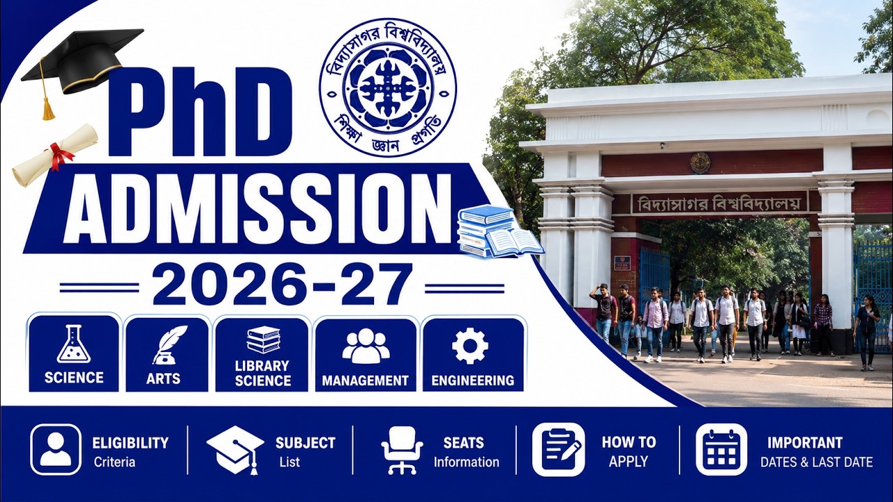 Vidyasagar University PhD Admission 2026-27 Notification | Eligibility, Last Dates, Subjects, Seats