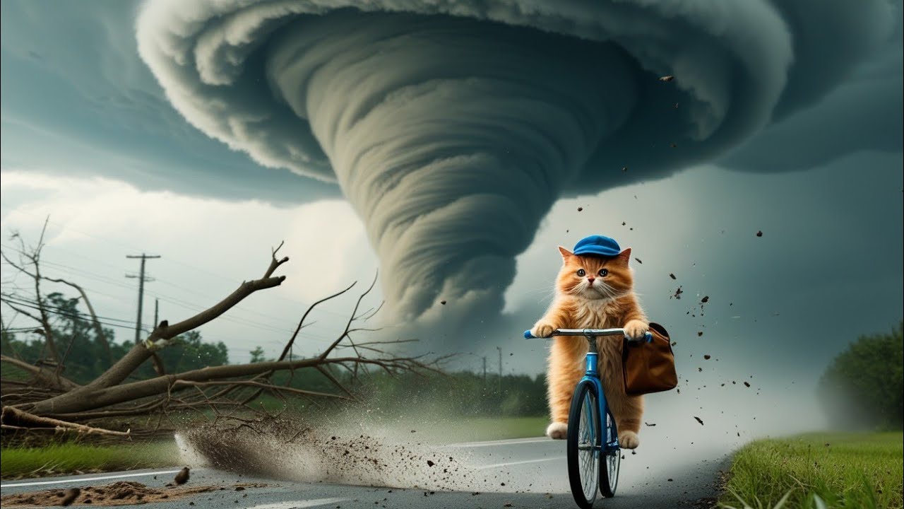 Black Tornado Chased Fluffy Kitten🚲🌪 |😱#funny #funnycats #cute #cat #tornado #kitten  