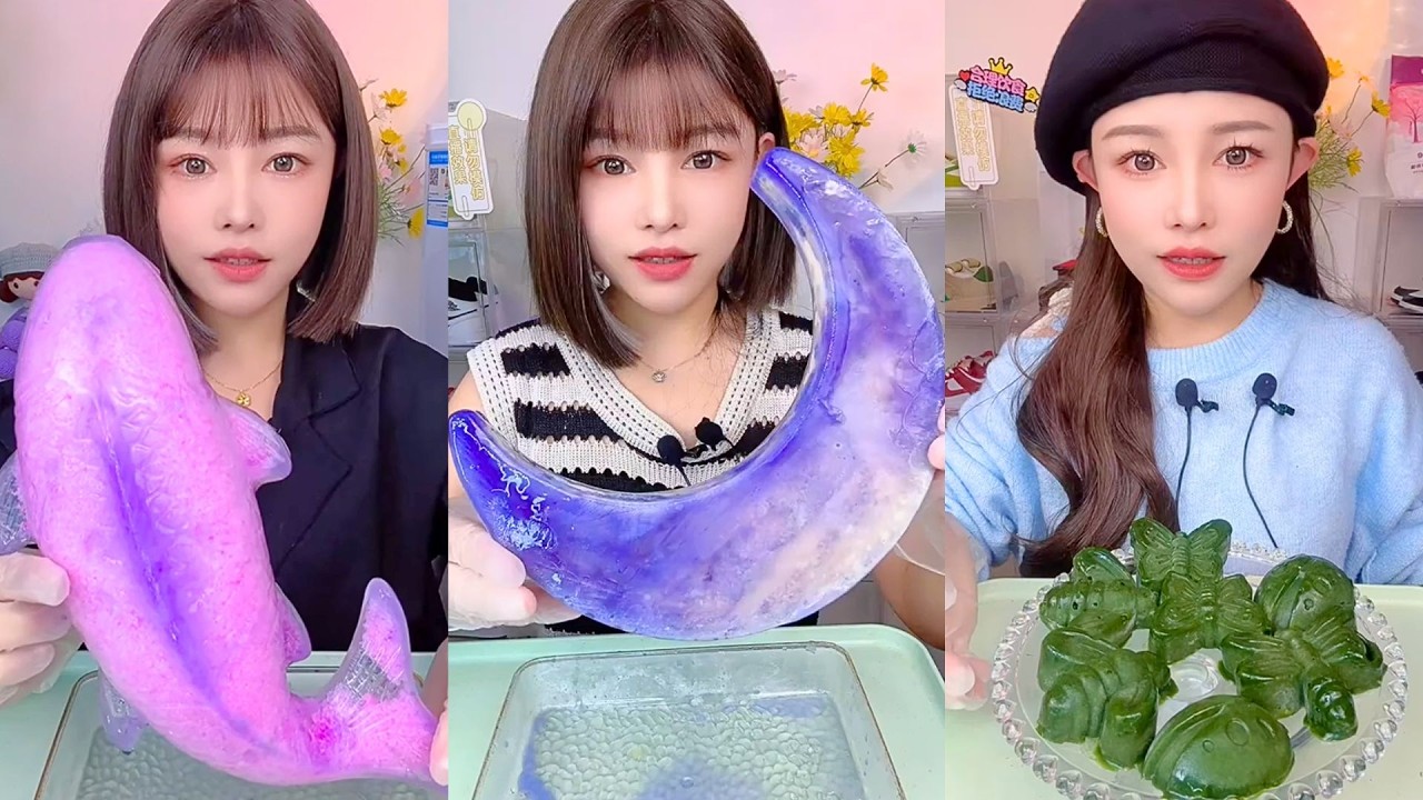 Dolphin Jelly, Crescent Moon Jelly, and Green Animal Jelly Mukbang