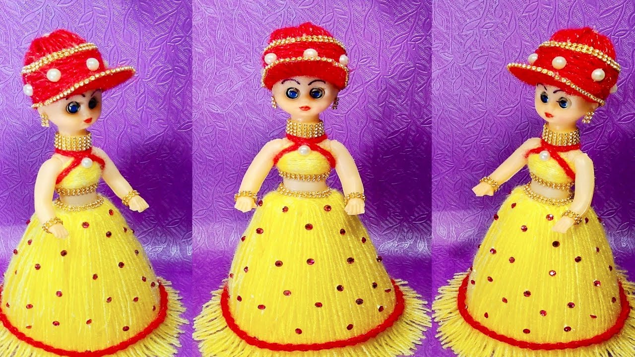 DIY BEAUTIFUL DOLL DECORATION DESIGN WITH WOOL/WOOLEN DOLL CRAFT IDEA/OON SE GUDIYA SAJANE KA TARIKA
