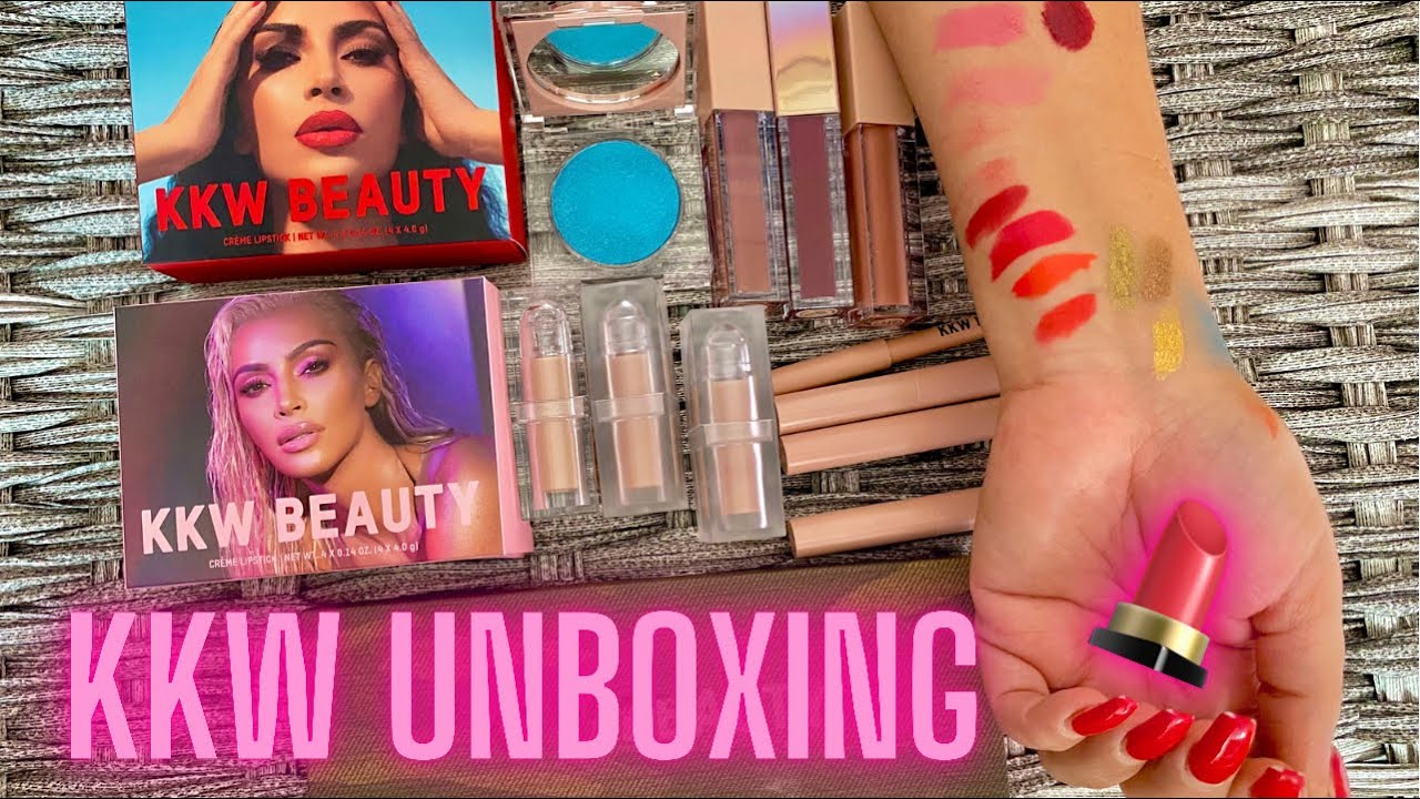 KKW UNBOXING! testing lipsticks + lipglosses + more!!