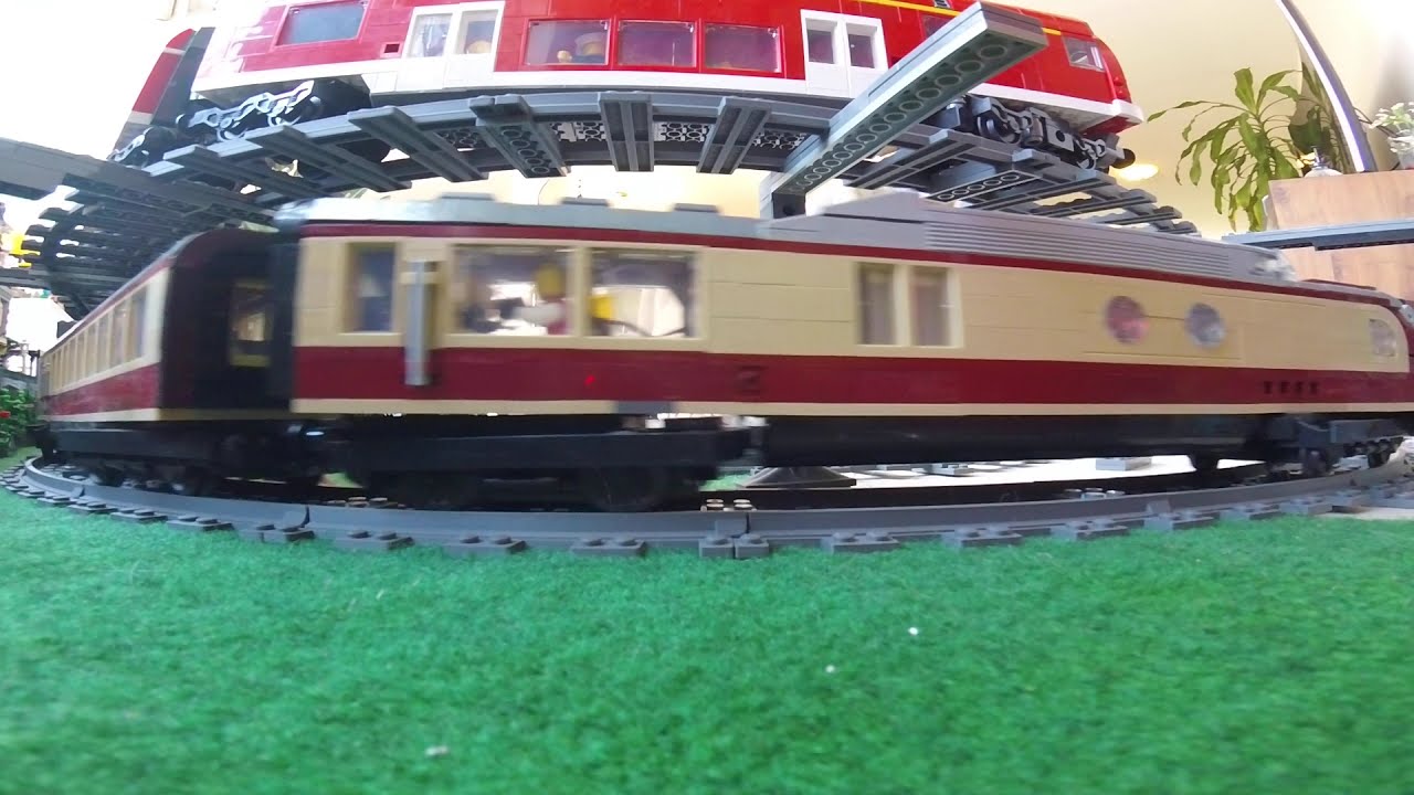 XXL LEGO Train & Railway 90m Layout: TEE Extreme speed test with 11V NiZn battery [GoPro]