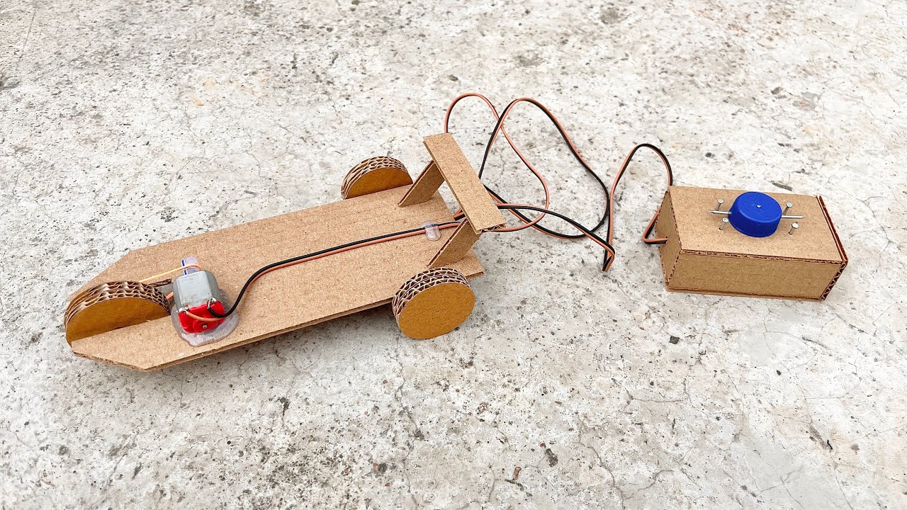 How to make one motor cardboard R.C car with cardboard pulley and wheels at home.