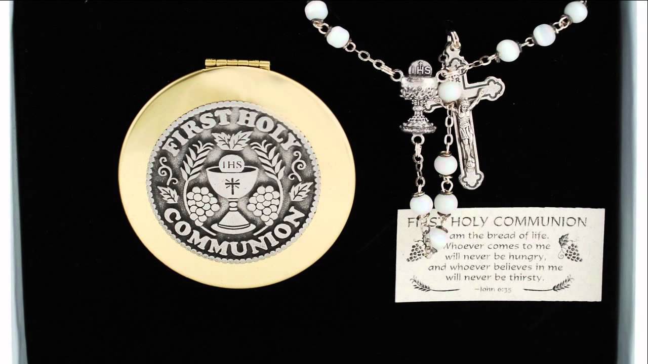 First Communion Pearl Rosary and Keepsake Box