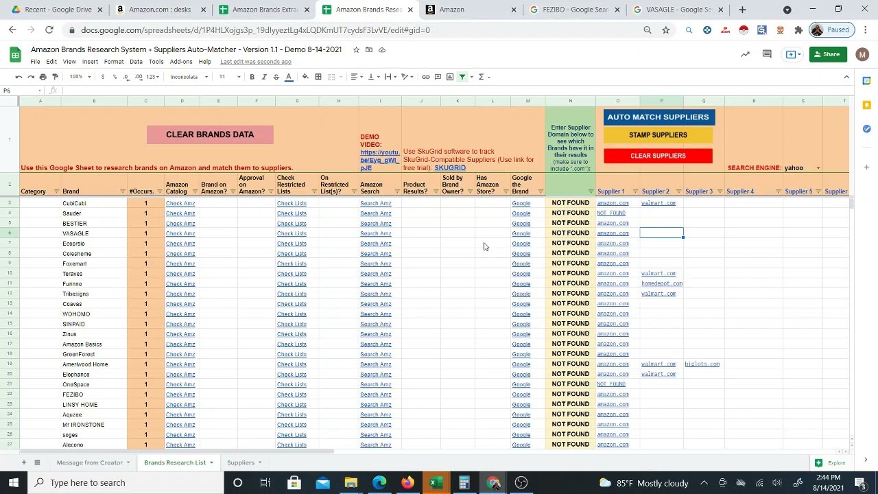 Amazon Brands Research System + Supplier Auto Match Update (Choosing a Search Engine)